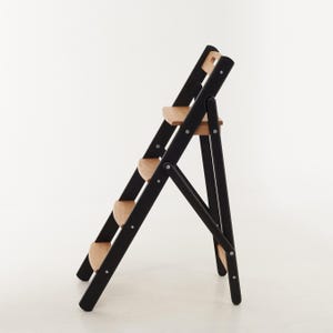 Rustic Wooden Folding Step Ladder – Solid Oak Stool Chair | Handmade Farmhouse Furniture for Kitchen, Library & Home | Unique Gift Idea