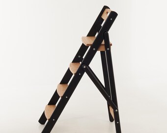 Rustic Wooden Folding Step Ladder – Solid Oak Stool Chair | Handmade Farmhouse Furniture for Kitchen, Library & Home | Unique Gift Idea