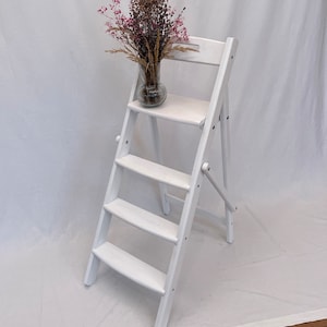 Stepladder made of oak in two sizes110/130 cm high(43/51inches)for home, kitchen,library,flower stand  interior. Vintage folding ladder