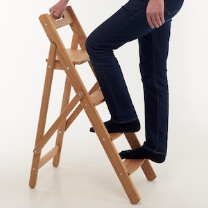 Wooden Oak Ladder - Folding Compact Ladder With a  Handle,Convenient Wooden Stand for Books and Flowers, Scandinavian Style Ladders for Gift