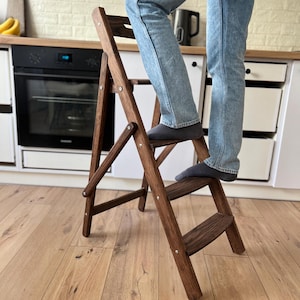 Oak Wood folding ladder for Kitchen or Library Wooden stepladder 4 Step Rustic rung Foot ladder Photography Props Wood Tall Plant Stand