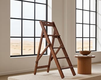 手作りのオーク無垢材折りたたみはしご｜キッチンや室内装飾に最適なコンパクトな木製ステップスツール