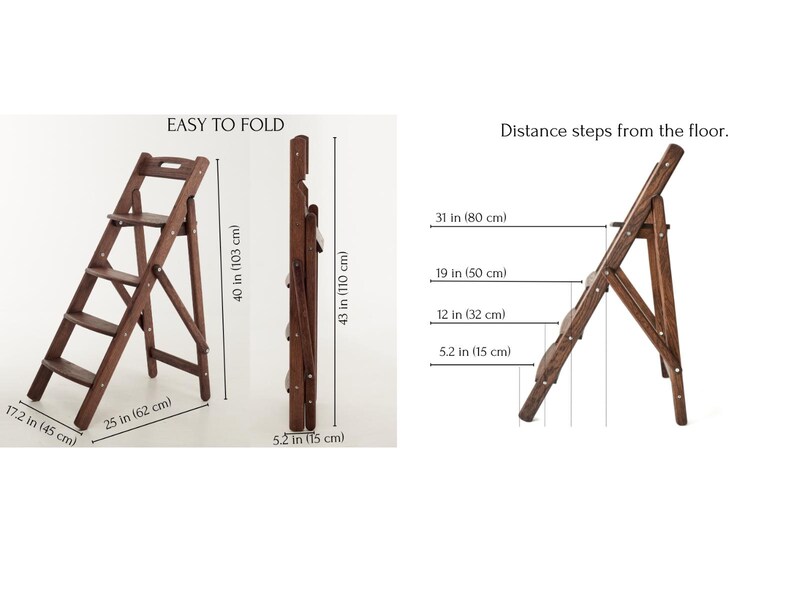 Black & Natural Wooden Step Ladder | Handmade Oak Folding Stool ...