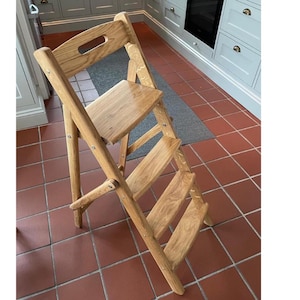 Oak Folding Ladder -  Crafted Vintage Style Step Ladder for Kitchen and Library , Premium Gift , Engraving Personal , Handmade from Ukraine