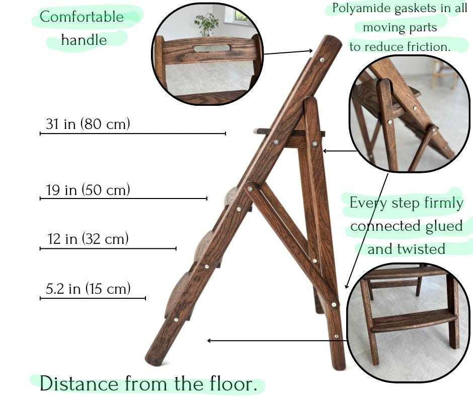 Wood Rung/step Oak Wood Folding Ladder for Kitchen or Library Wooden Stepladder 4 Step ...