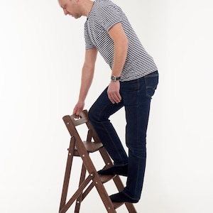 Rustic Folding Step Ladder Chair | Solid Oak Wooden Stool | Farmhouse Furniture for Kitchen & Library | Handmade Country Home Decor