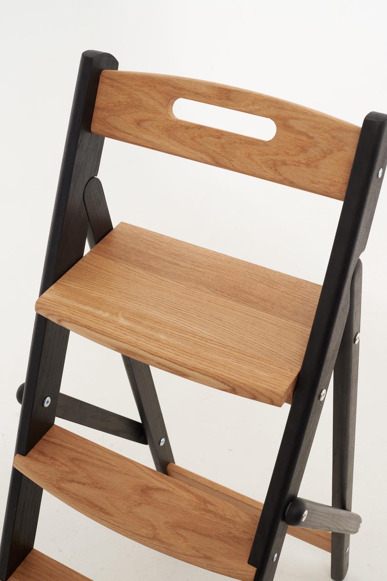 Rustic Wooden Folding Step Ladder – Solid Oak Stool Chair | Handmade ...