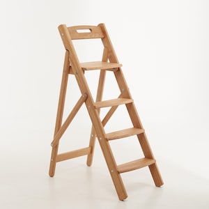 Eine Holz-Klappleiter aus Eiche.  Größen: 110cm hoch (43inches) für Haus, Küche, Bibliothek, Blumenständer, Innenraum. Trittleiter für Geschenk.