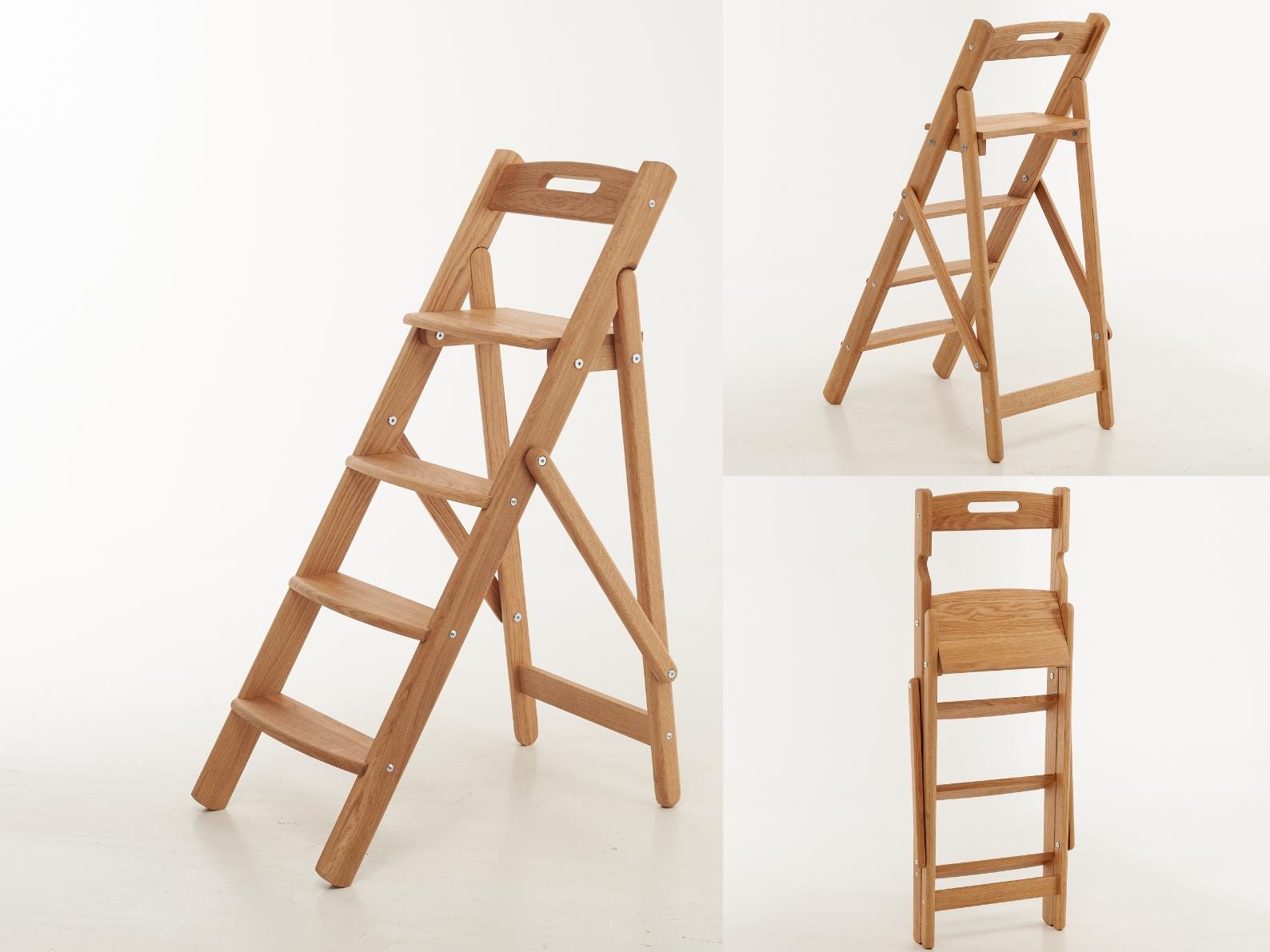 Handmade Wooden Step Stool – Rustic Oak Folding Step Ladder, Farmhouse ...