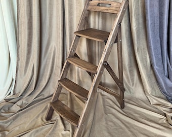 Escalera plegable de roble para cocina / Taburete compacto de madera para biblioteca o decoración del hogar
