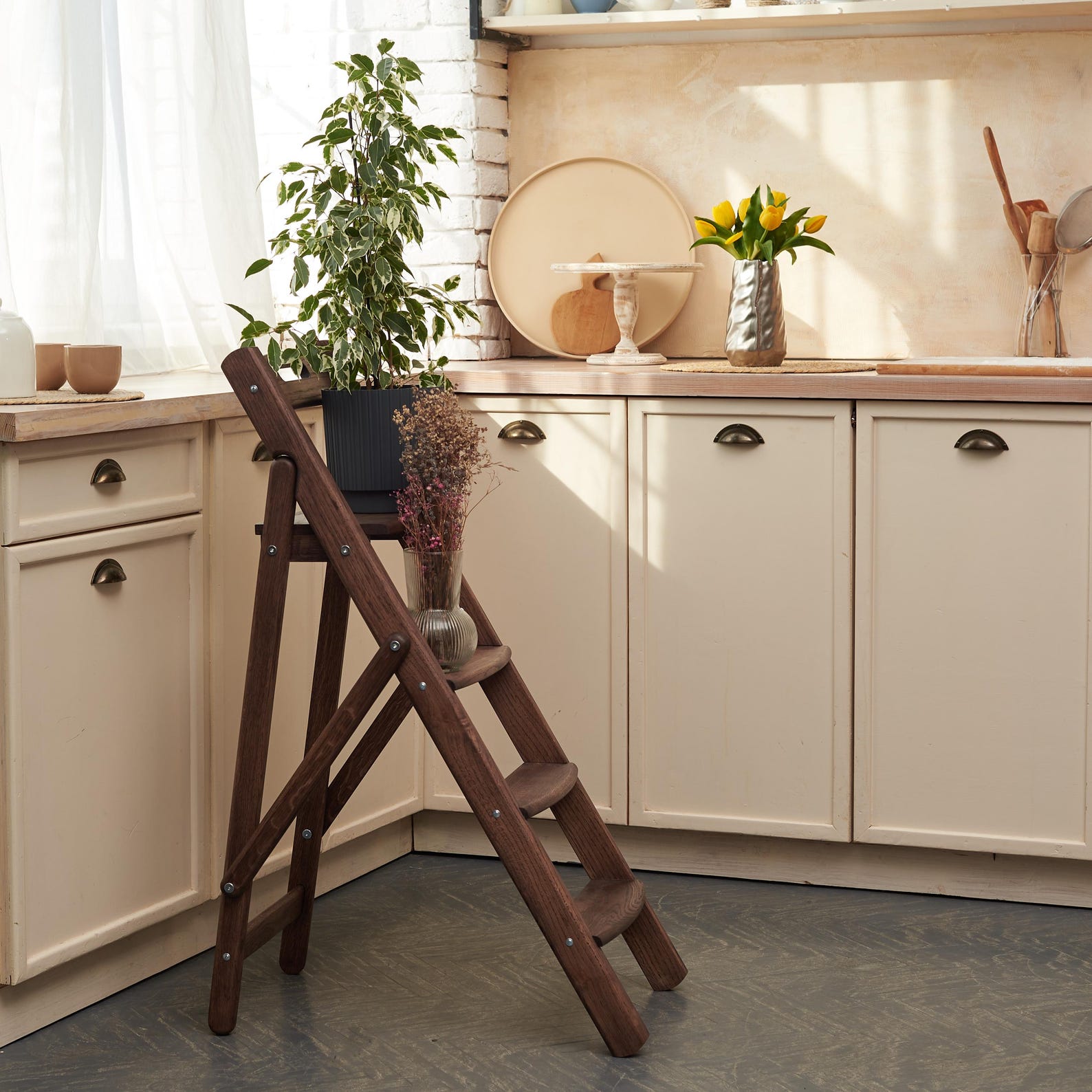 A Wooden Folding Ladder Made of Oak for Home, Kitchen,library,flower ...