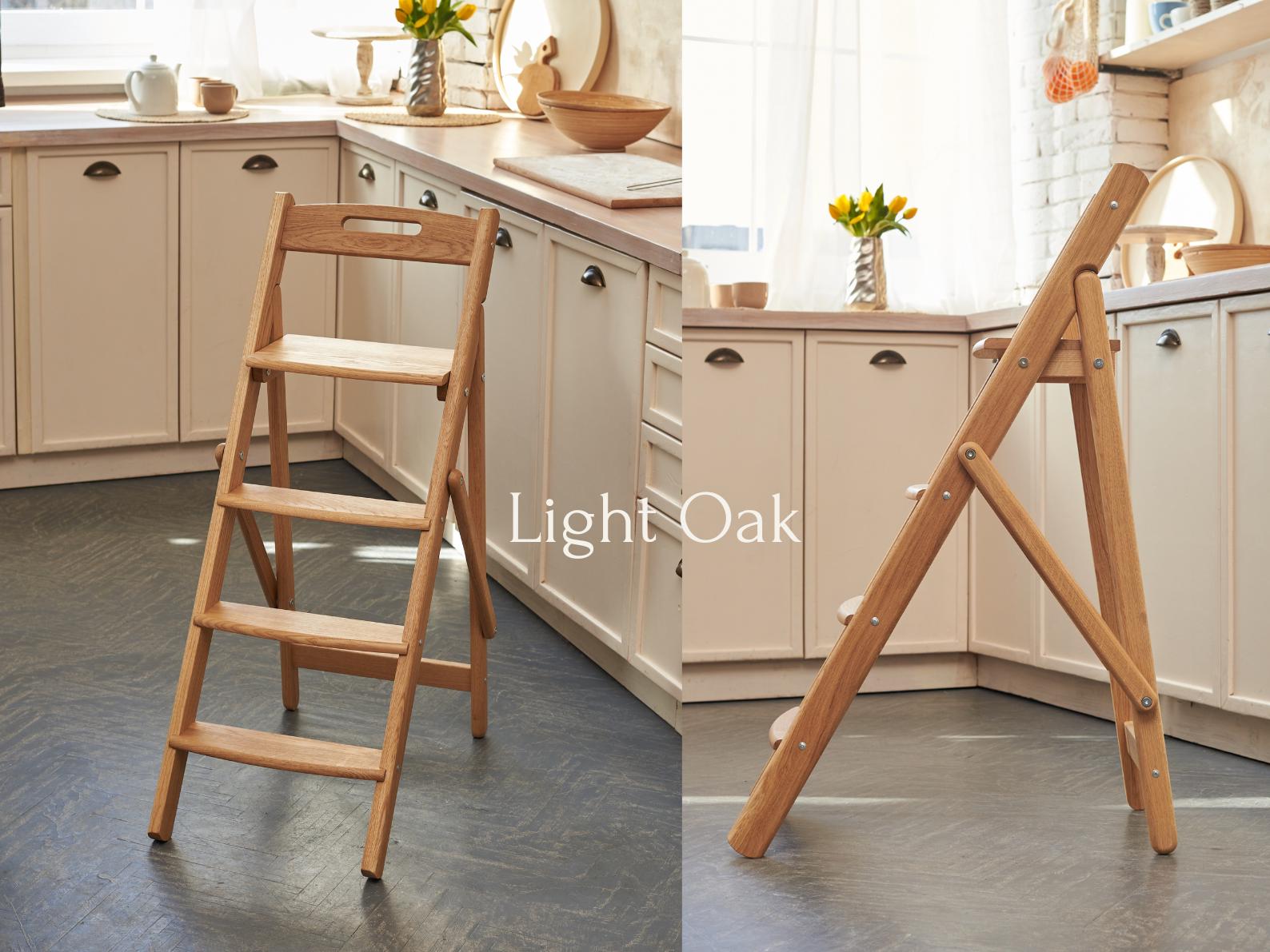 Handmade Wooden Step Stool – Rustic Oak Folding Step Ladder, Farmhouse ...