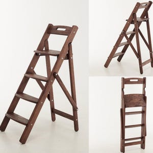 Handmade Wooden Folding Step Ladder – Compact, Durable Solid Wood Stepladder for Home & Kitchen | Rustic Natural Wood Stool
