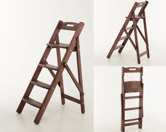 Handgefertigte hölzerne Trittleiter - kompakte, langlebige Massivholzleiter für Haus & Küche | Rustikaler Naturholz Hocker