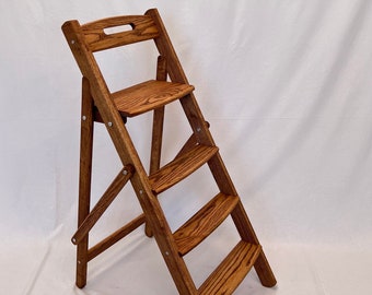 A wooden folding ladder made of oak in two sizes110/130 cm high(43/51 inches)for home, kitchen,library,flower stand ,interior. Stepladder.