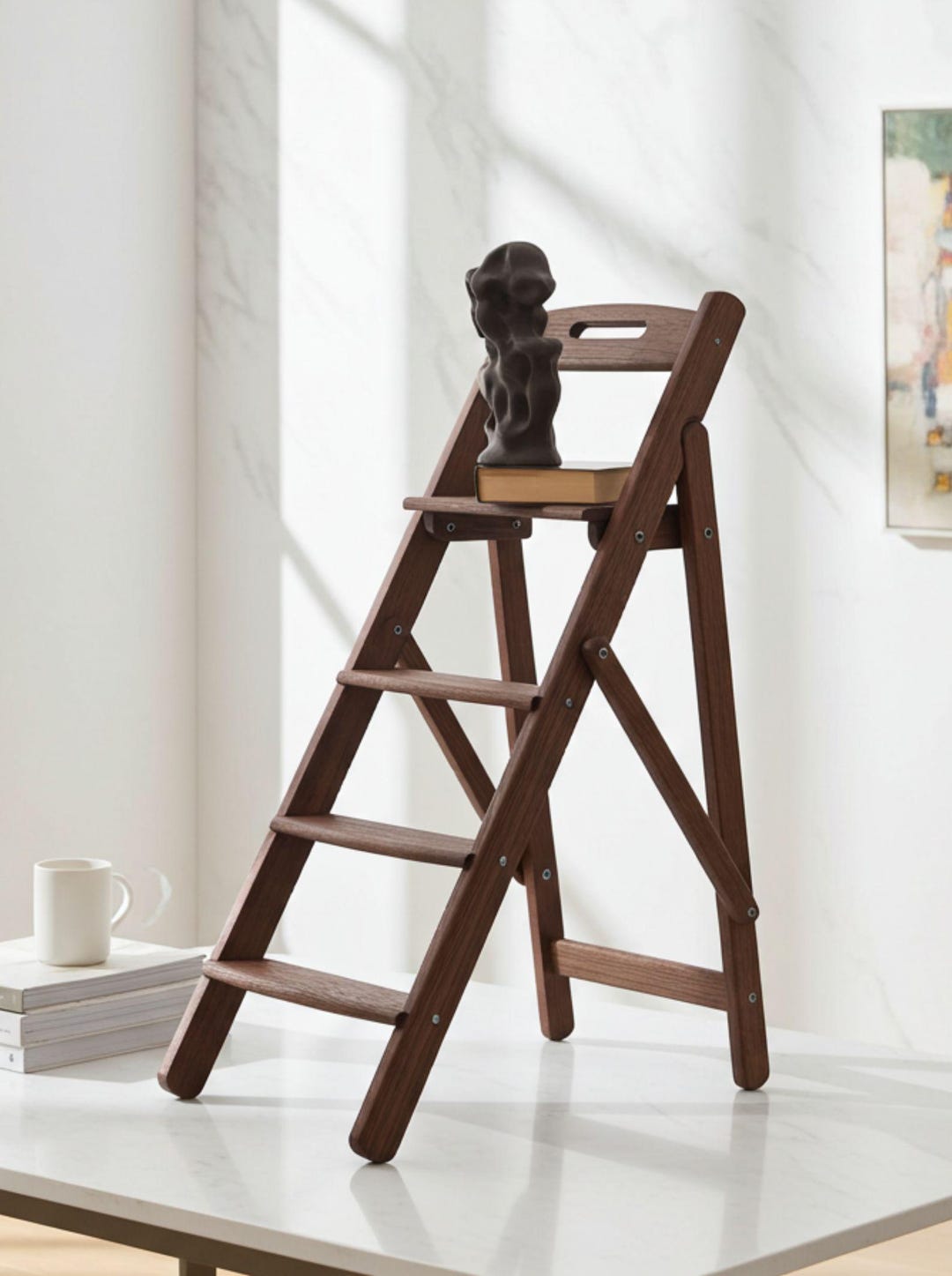 Wooden Step Ladder Chair – Folding Oak Kitchen & Library Ladder ...