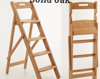 Handgemachte eichen klapp leiter für küche, bibliothek und haus.Die leiter ist stark,zuverlässig und komfortabel.Buch ständer blumen und kleiderbügel