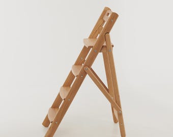 Handmade Oak Folding Step Ladder – 110cm Solid Wood Stool for Kitchen, Library, Home Decor