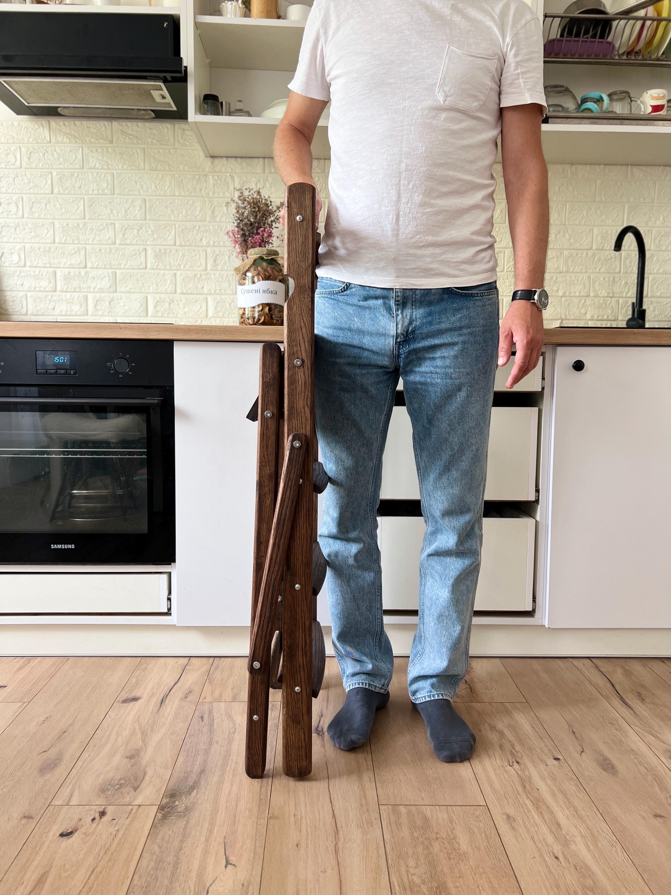 Wood Rung/step Oak Wood Folding Ladder for Kitchen or Library Wooden Stepladder 4 Step ...