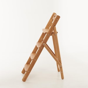 Wooden Folding Step Ladder | Solid Oak Stepladder 110cm (43&quot;) | Rustic Stool for Kitchen, Library, Plant Stand & Farmhouse Home Decor