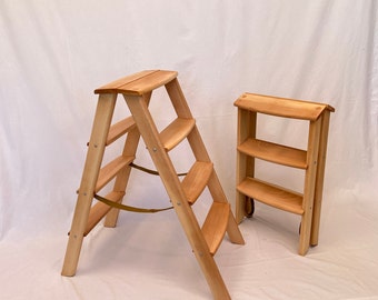 A wooden folding ladder made of oak for home,kitchen,flower stand and interior in 3 sizes 3/4/5 steps60/80/110 cm high(23,6/31.4/43,3/inсh)