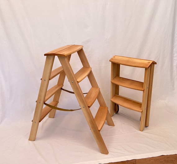 Natural Beech Wood Stair Stool Foldable Space-Saving Step - View #12
