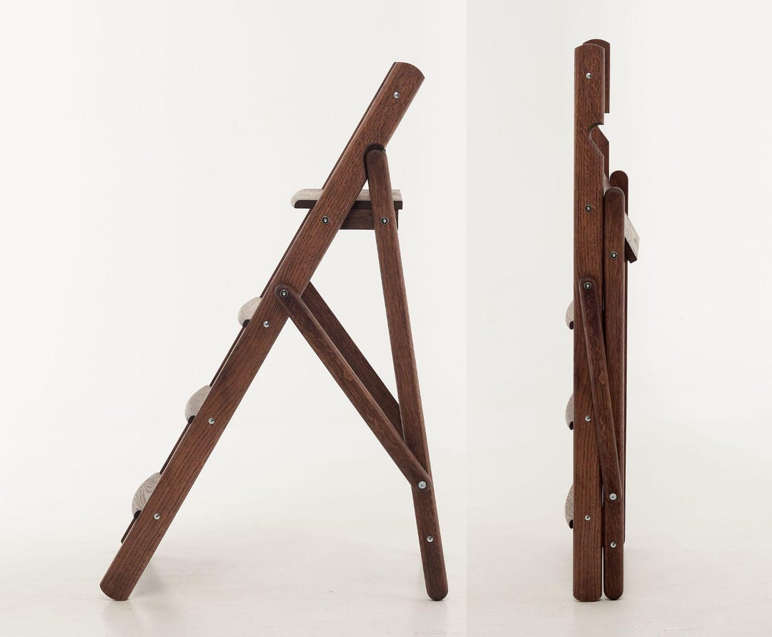 Rustic Oak Step Stool | Folding Wooden Ladder Chair | Compact Home ...