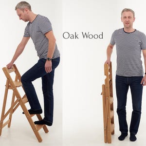 Handmade Wooden  Oak Folding Ladder - Ukrainian Crafted Vintage Style Stepladder for Kitchen and Library , Premium Gift , Engraving Personal