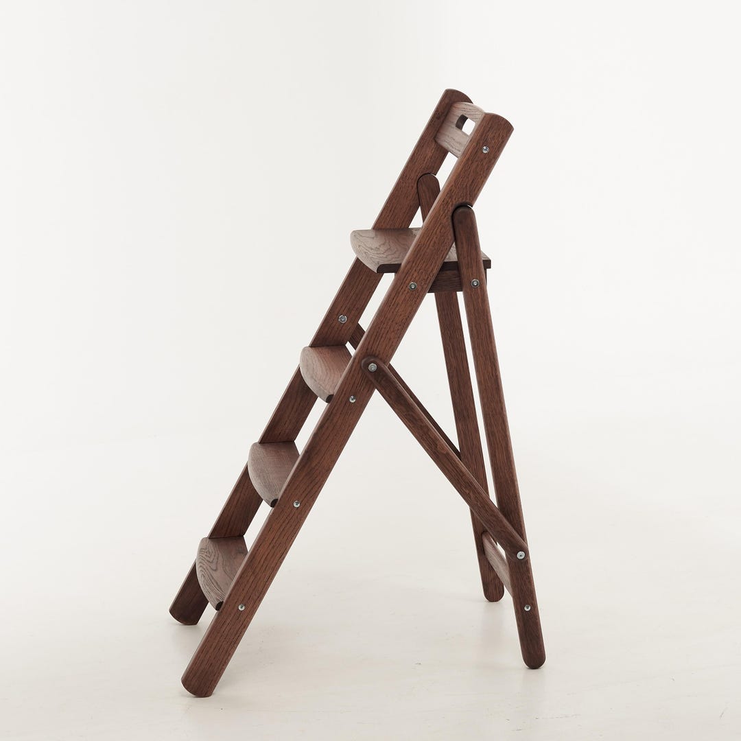 Handmade Wooden Folding Step Ladder | Solid Oak Stepladder 110cm (43 ...