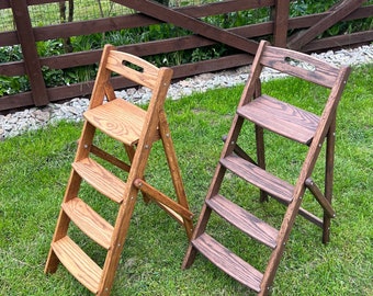 A wooden folding ladder made of oak in two sizes110/130 cm high(43/51inches)for home, kitchen,library,flower stand  interior. Stepladder.