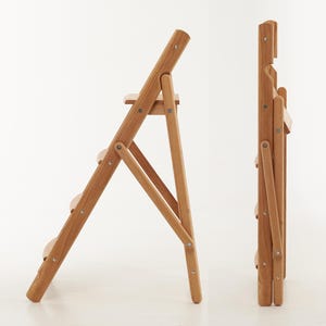 Foldable Wooden Ladder | Solid Oak Step Stool | Handmade | 110 cm(43in)Tall | Sturdy & Elegant Stepladder for Home