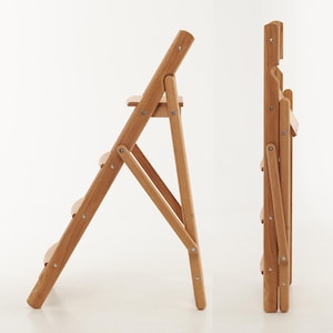 Handmade Wooden Oak Folding Step Ladder – Durable Solid Wood Stepladder for Home and Kitchen | Compact and Portable Design Rustic Ladder