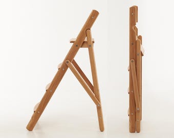 Handmade Wooden Oak Folding Step Ladder – Durable Solid Wood Stepladder for Home and Kitchen | Compact and Portable Design Rustic Ladder