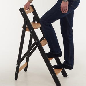 Solid Oak Folding Step Ladder - Handmade Wooden Stool for Home & Kitchen