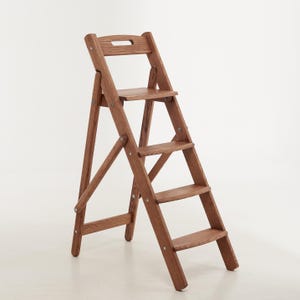 A Wooden Folding  Oak Ladder Сovered Oil Wax. Size110cm (43inche) for home, kitchen,library,flower stand and interior. Stepladder for gift.