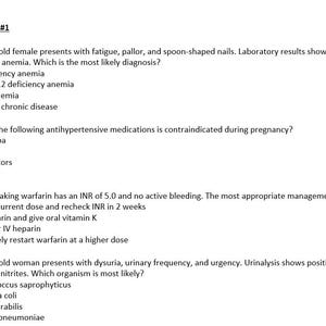 May include: A white sheet of paper with the title "Practice Test #1" and four multiple-choice questions about medical diagnoses and treatments. The questions are numbered and include options A, B, C, and D.