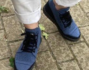 crocheted blue black shoes