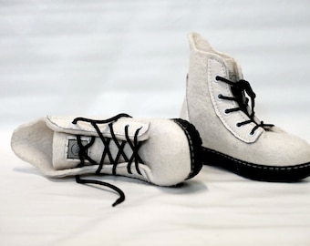 White wool boots