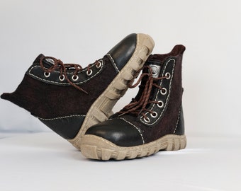 Winter dark brown-black wool boots