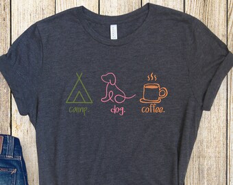 Camicia da caffè per cani da campo, maglietta da campeggio, camicia da camper per tenda, camicia per mamma cane, camicia per amante del cane, regalo per mamma cane, camicia da caffè, regalo per amante del caffè