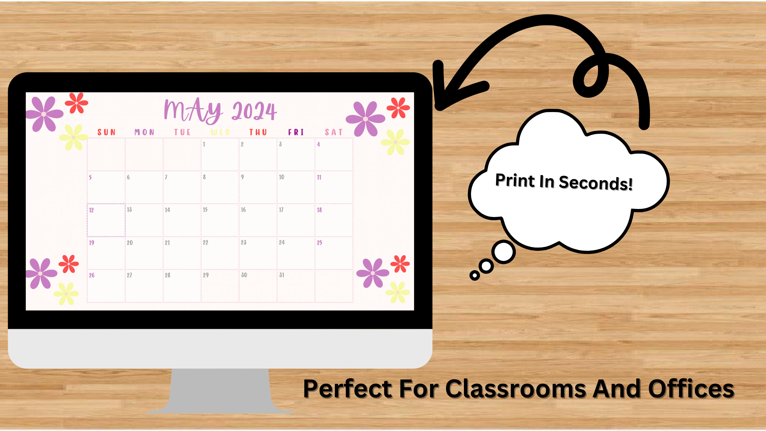 Blank May Calendar, Printable May Calendar , Classroom Calendar