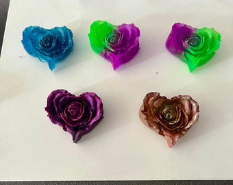 Handcrafted Resin Rose Heart Magnets - Colorful, Unique Home Decor