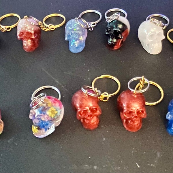 Handcrafted Mini Skull Keychains - Unique Resin Art Charm Accessories for keys, purse, bag, backpack - by Loves2Stitch