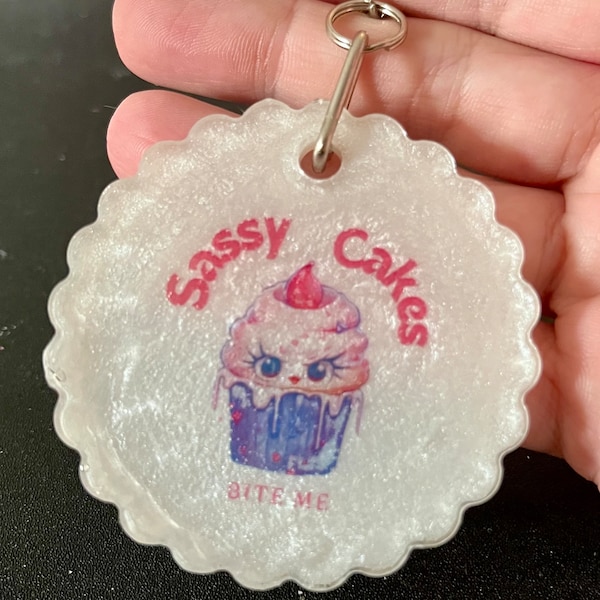 Unique Cupcake Resin Keychain - Quirky Handmade Sassy Cakes Glitter Charm by Loves2Stitch