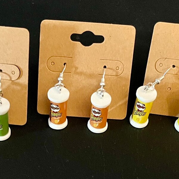 Unique Snack-Inspired Dangle Earrings - Handcrafted Pringles Can Earrings, 5 Flavor Variants Available