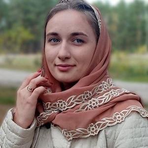 Brown Prayer Shawl — Eastern Christian Scarf. Womens Head Scarf