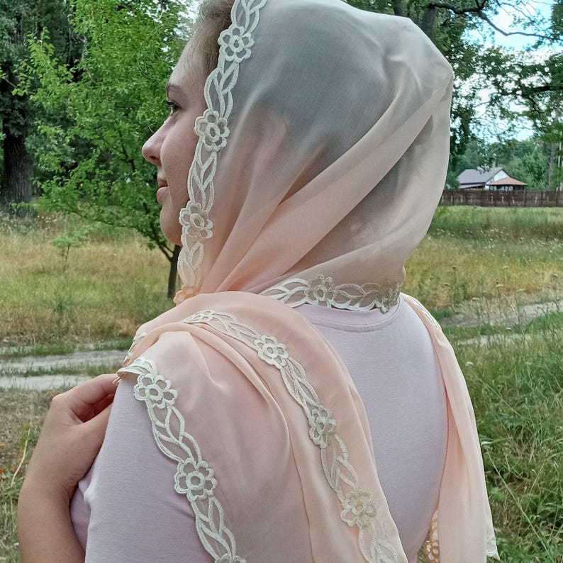 Brown Prayer Shawl — Eastern Christian Scarf. Womens Head Scarf image 6