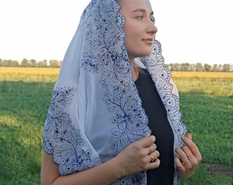 Artfully Embroidered Scarf — Chiffon Orthodox Head Covering