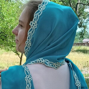 Brown Prayer Shawl — Eastern Christian Scarf. Womens Head Scarf Turquoise