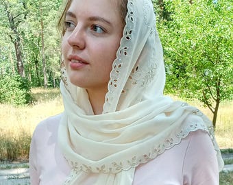 Beige Lightweight Orthodox Veil — Christian Scarf for Women